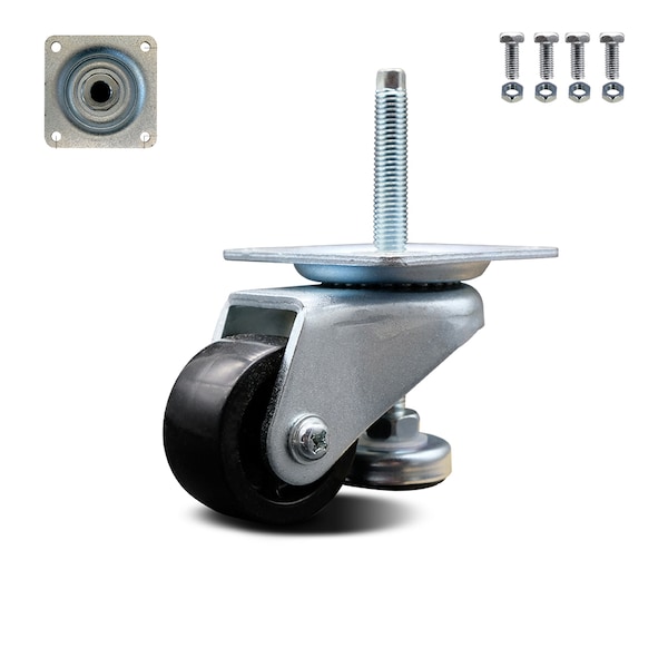 Nylon Swivel Top Plate Floor Leveling Caster w/2" Diameter Black Wheel